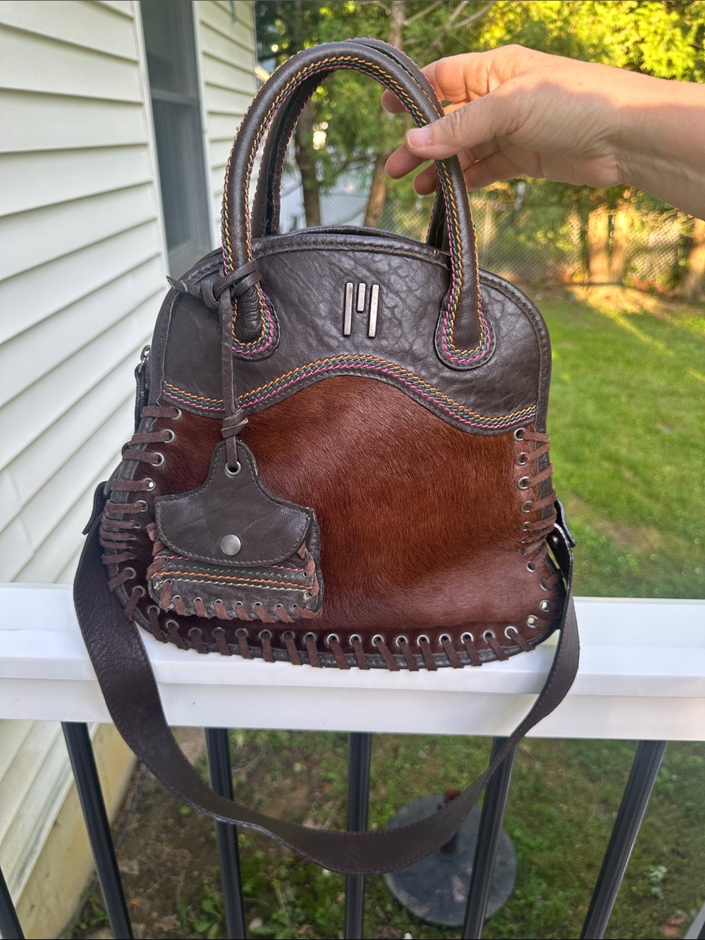 Vintage Missoni Leather and Haircalf Two-Tone Satchel Bag - Brown
